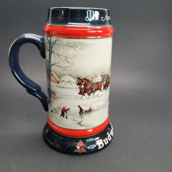 Budweiser Mug 1990 Holiday Beer Stein Clydesdales An American Tradition Pd49 - Picture 4 of 7